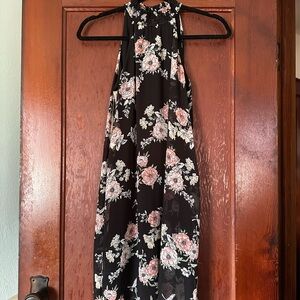 As U Wish Black and Pink Floral Midi Dress